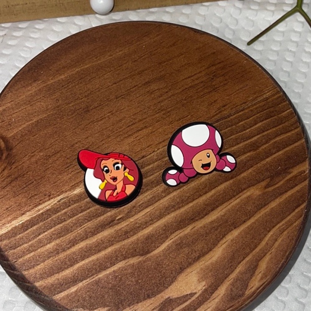 Two Super Mario Shoe Charms Toad, Princess, For  Crocs NWOT.